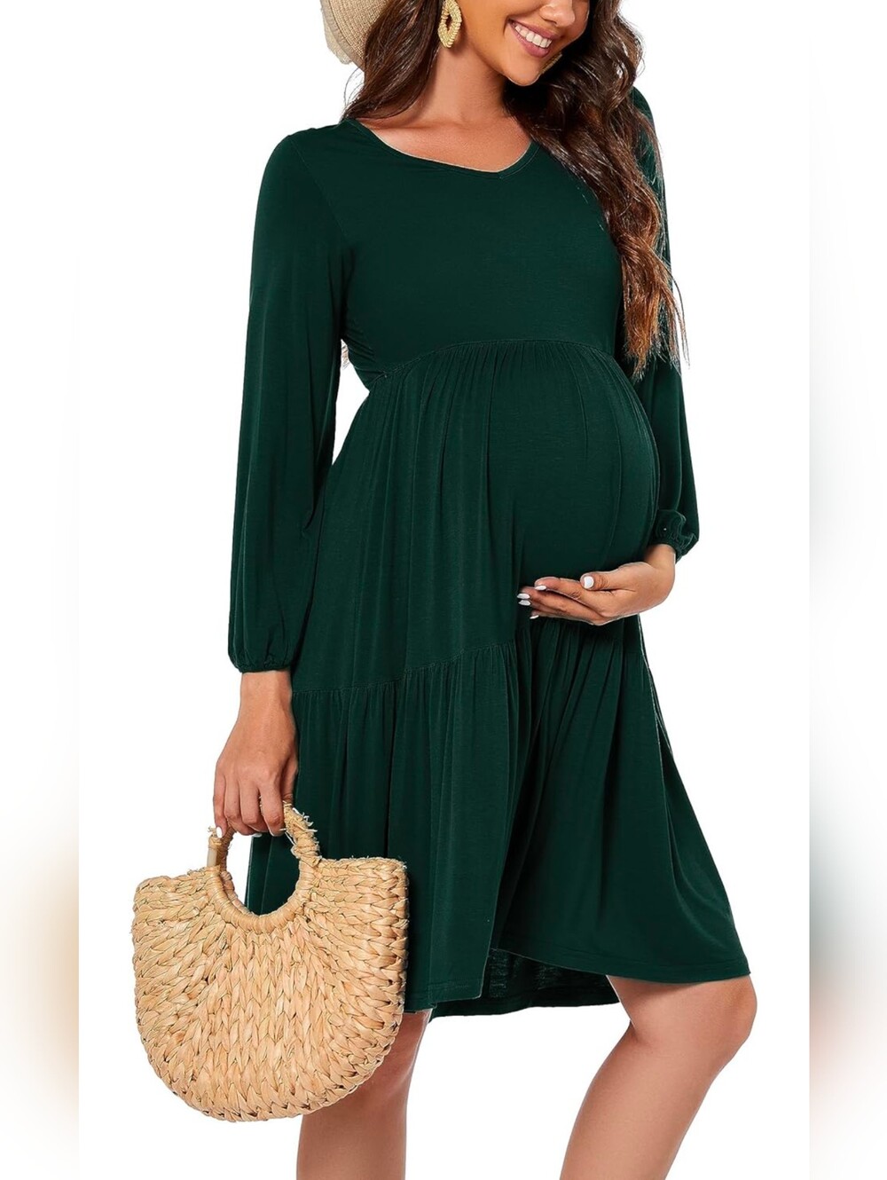 Smallshow Maternity Ruffle Long Sleeve Dress